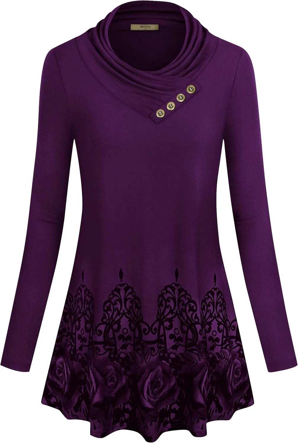 Miusey Women's Long Sleeve Cowl Neck Form Fitting Casual Tunic Top Blouse