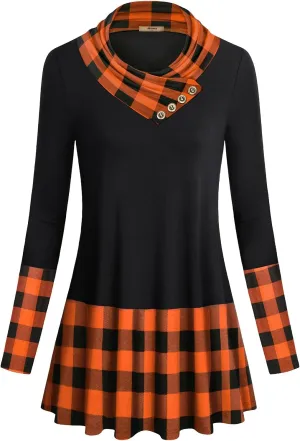 Miusey Women's Long Sleeve Cowl Neck Form Fitting Casual Tunic Top Blouse