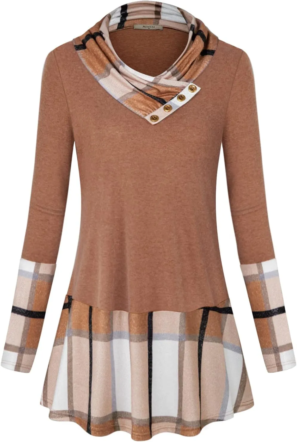 Miusey Women's Long Sleeve Cowl Neck Form Fitting Casual Tunic Top Blouse