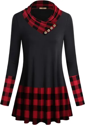 Miusey Women's Long Sleeve Cowl Neck Form Fitting Casual Tunic Top Blouse