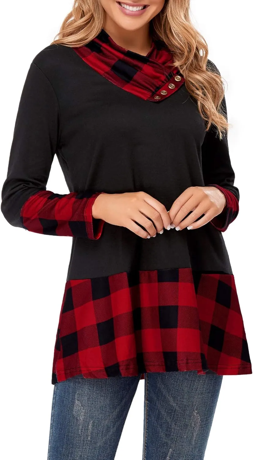 Miusey Women's Long Sleeve Cowl Neck Form Fitting Casual Tunic Top Blouse