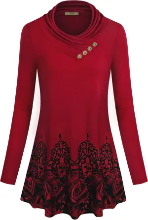 Miusey Women's Long Sleeve Cowl Neck Form Fitting Casual Tunic Top Blouse