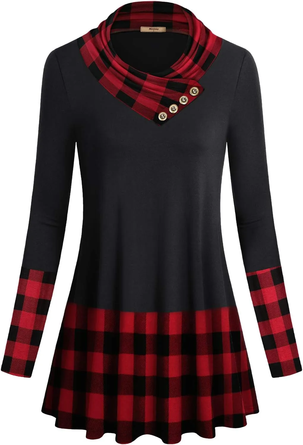 Miusey Women's Long Sleeve Cowl Neck Form Fitting Casual Tunic Top Blouse