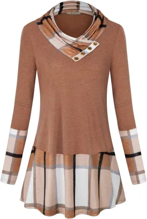 Miusey Women's Long Sleeve Cowl Neck Form Fitting Casual Tunic Top Blouse