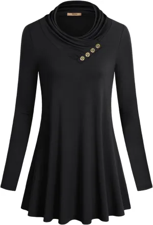 Miusey Women's Long Sleeve Cowl Neck Form Fitting Casual Tunic Top Blouse
