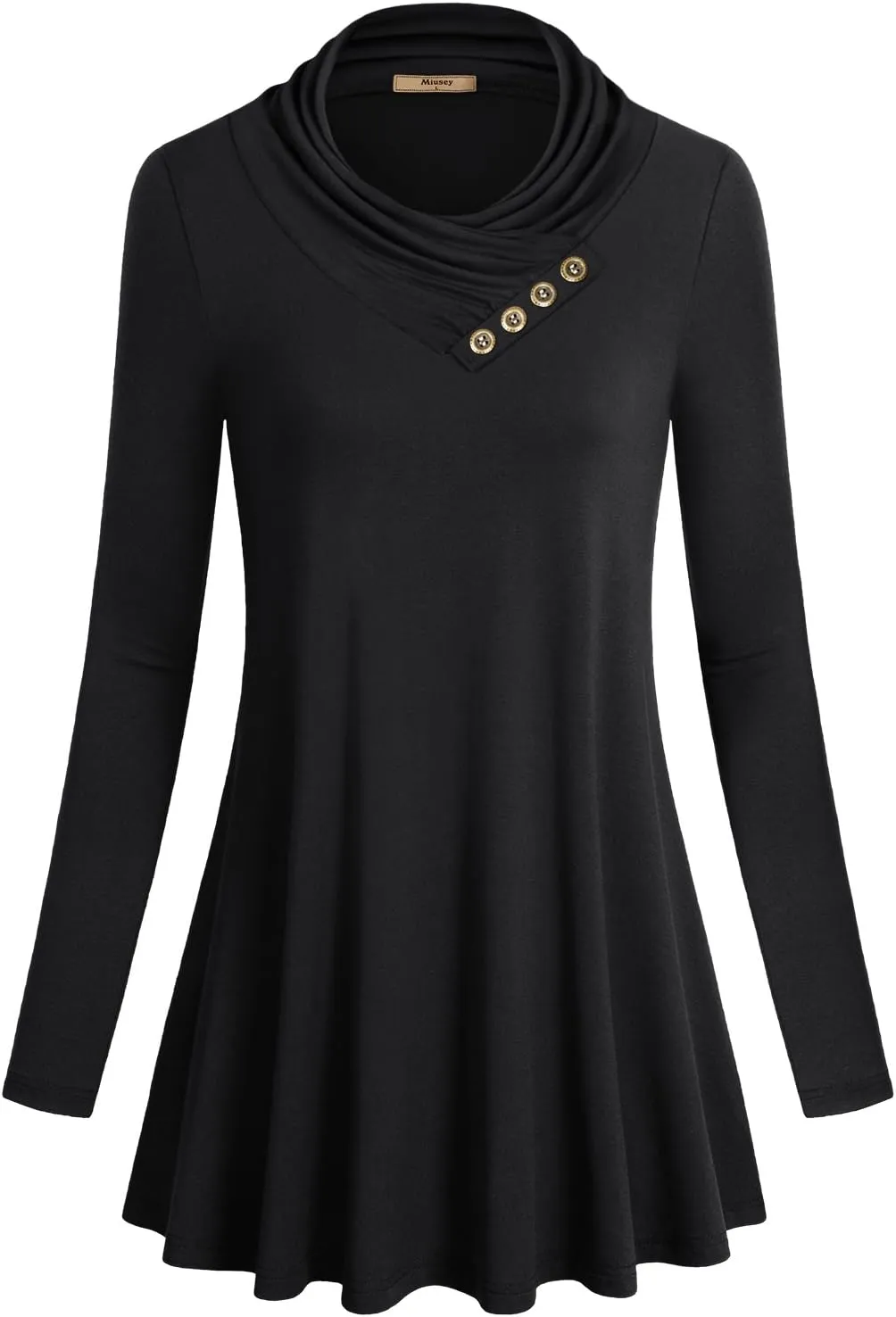 Miusey Women's Long Sleeve Cowl Neck Form Fitting Casual Tunic Top Blouse