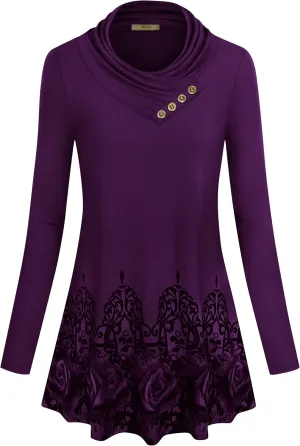 Miusey Women's Long Sleeve Cowl Neck Form Fitting Casual Tunic Top Blouse