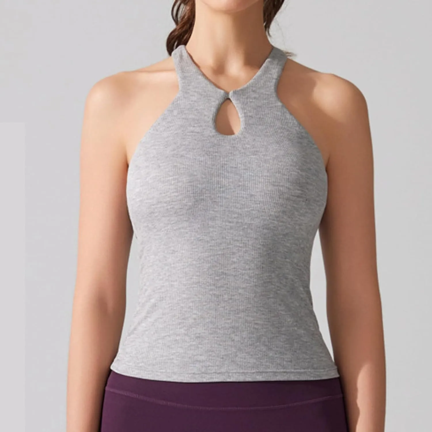 Modal Ribbed Knit Racerback Basic Gym Tanks Women Sexy Keyhole Halter Tank Tops Sleeveless Slim Activewear Basic Tees