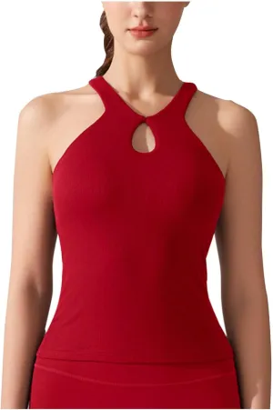 Modal Ribbed Knit Racerback Basic Gym Tanks Women Sexy Keyhole Halter Tank Tops Sleeveless Slim Activewear Basic Tees