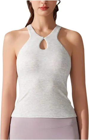 Modal Ribbed Knit Racerback Basic Gym Tanks Women Sexy Keyhole Halter Tank Tops Sleeveless Slim Activewear Basic Tees
