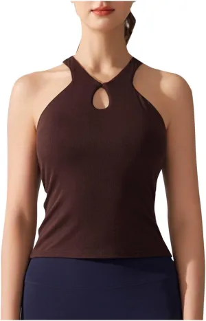 Modal Ribbed Knit Racerback Basic Gym Tanks Women Sexy Keyhole Halter Tank Tops Sleeveless Slim Activewear Basic Tees