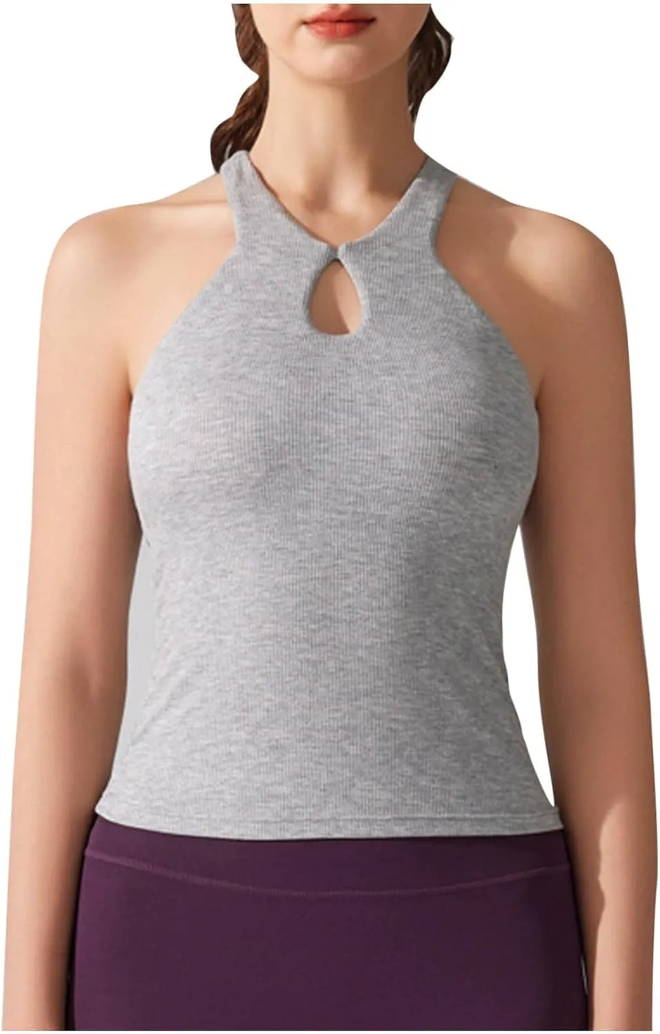 Modal Ribbed Knit Racerback Basic Gym Tanks Women Sexy Keyhole Halter Tank Tops Sleeveless Slim Activewear Basic Tees
