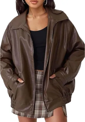 Modern Choice Faux Leather Jacket for Women | Outfits Winter Zip Up Coat for Moto Biker | Fitted Slim Outwear with Pockets