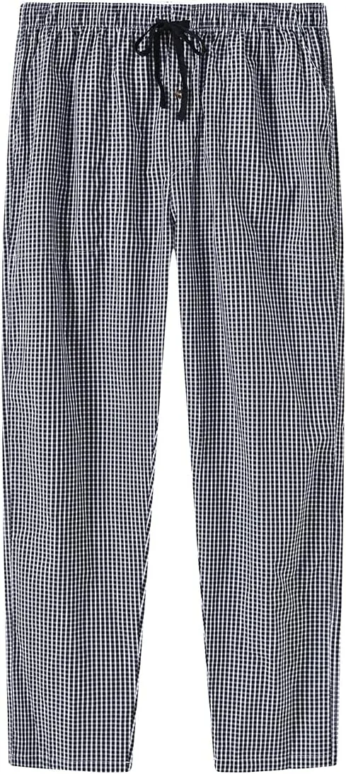 MoFiz Mens Cotton Pajama Pants Lightweight Lounge Sleep Plaid Bottoms with Pockets Drawstring