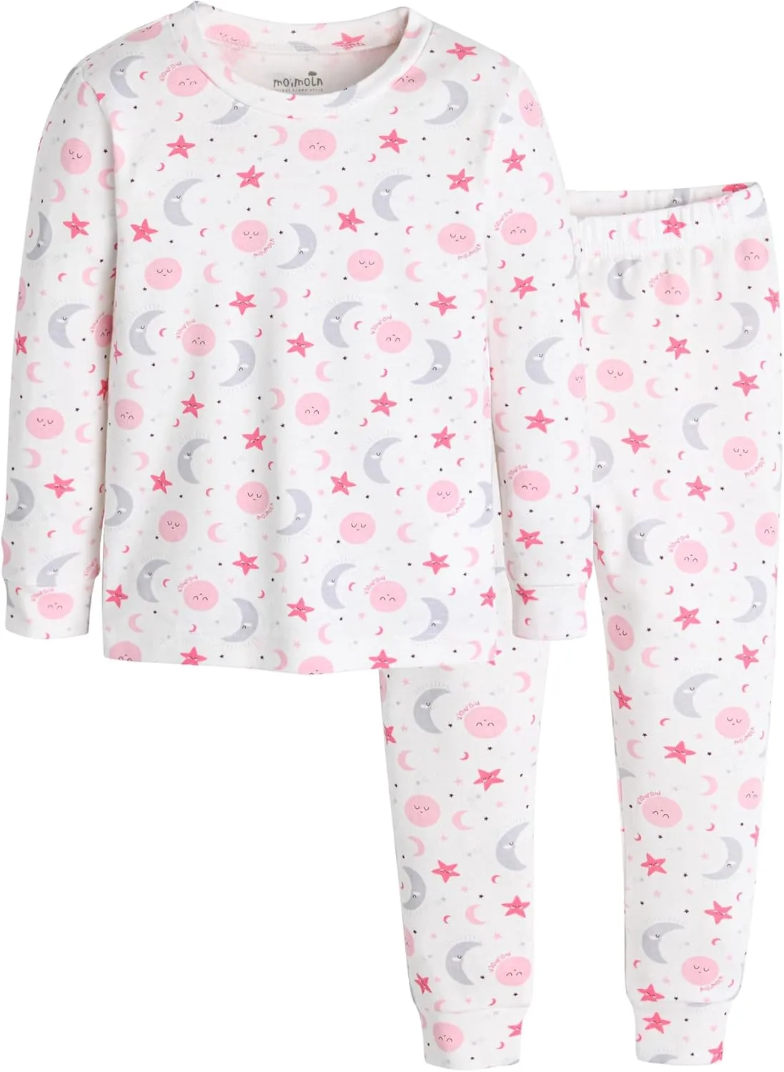 moimoln Sibling Matching 6M-8Y Soft Warm Cotton Modal Character Long-Sleeve Snug-Fit Pajama Sleepwear Daily
