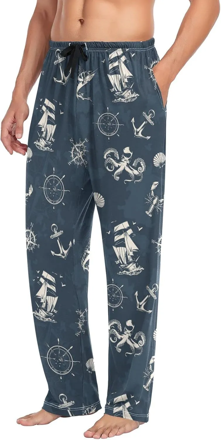 Nautical Pattern Anchor Boat Octopus Men's Pajama Pants Sleepwear Lounge Pajama Bottoms
