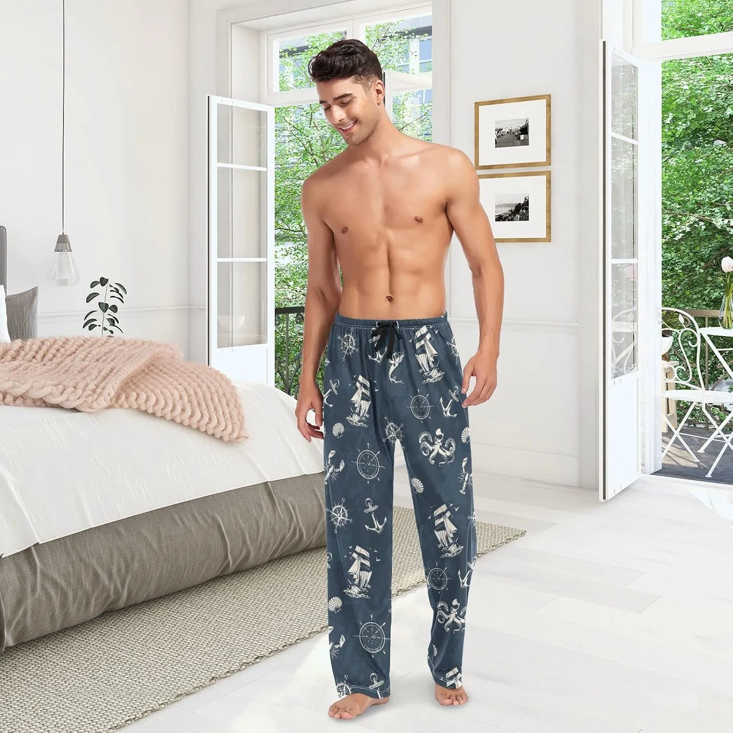 Nautical Pattern Anchor Boat Octopus Men's Pajama Pants Sleepwear Lounge Pajama Bottoms