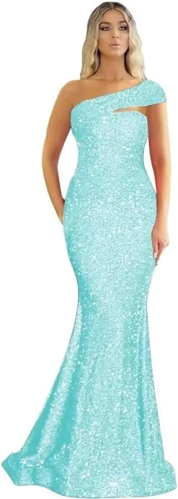 One Shoulder Sequin Prom Dresses Long Sparkly Mermaid Evening Gowns for Women Bodycon Formal Dresses 2025