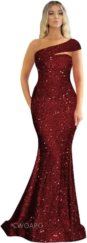 One Shoulder Sequin Prom Dresses Long Sparkly Mermaid Evening Gowns for Women Bodycon Formal Dresses 2025