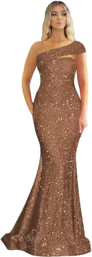 One Shoulder Sequin Prom Dresses Long Sparkly Mermaid Evening Gowns for Women Bodycon Formal Dresses 2025