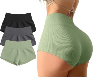 OQQ Women 3 Piece Yoga Shorts Sexy High Waist Booty Stretch Workout Exercise Hot Shorts