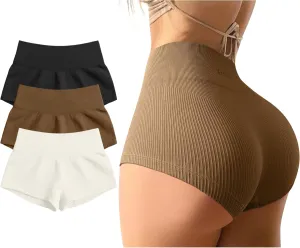 OQQ Women 3 Piece Yoga Shorts Sexy High Waist Booty Stretch Workout Exercise Hot Shorts