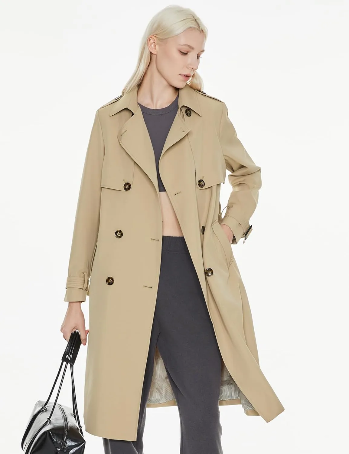 Orolay Women's Long Trench Coat Double-Breasted Classic Lapel Overcoat with Belt