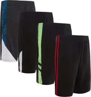 Power Forward 4 Pack: Boys Youth Athletic Active Performance Sports Workout Basketball Lightweight Gym Shorts