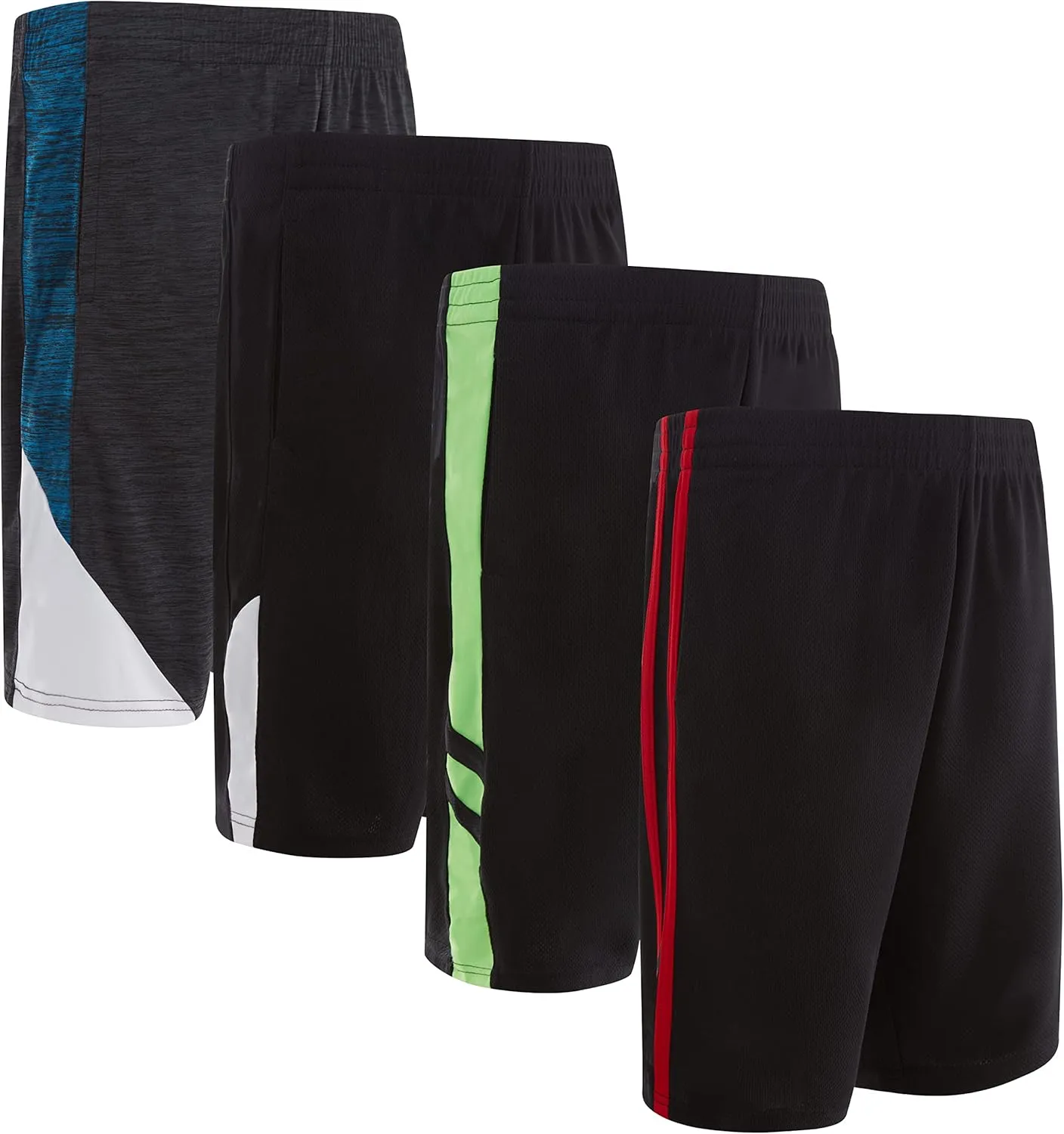 Power Forward 4 Pack: Boys Youth Athletic Active Performance Sports Workout Basketball Lightweight Gym Shorts