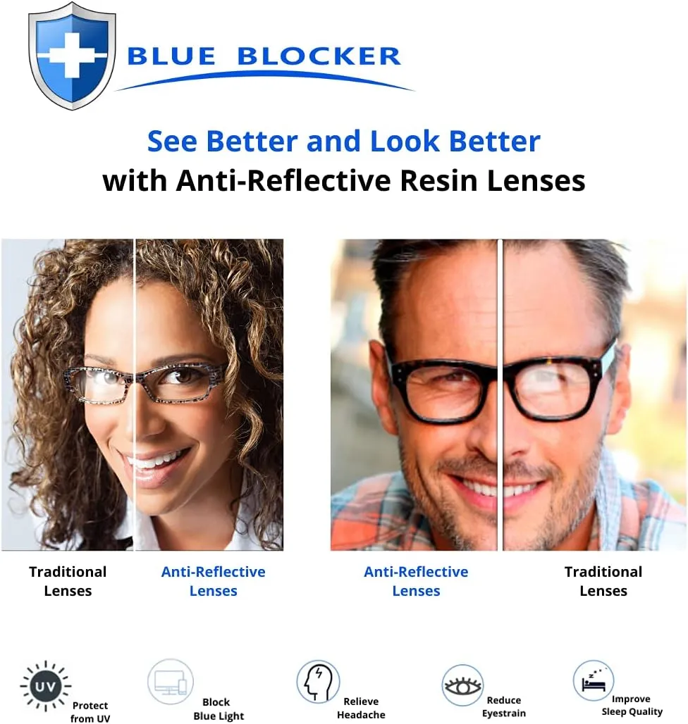 ProEyes Ursa, Progressive Blue Light Blocking Readers, Anti-Reflective, 0 Power on Top Lens
