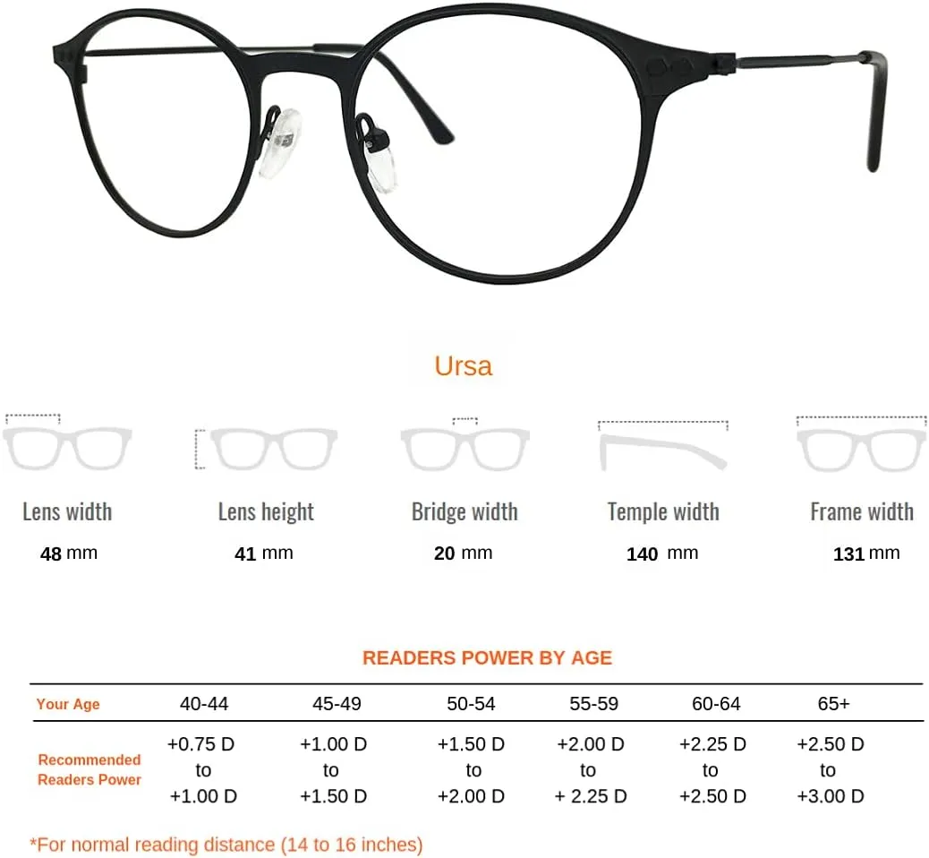 ProEyes Ursa, Progressive Blue Light Blocking Readers, Anti-Reflective, 0 Power on Top Lens