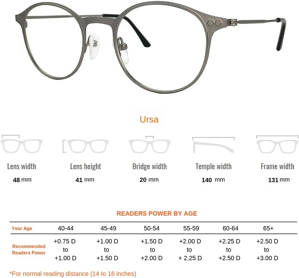 ProEyes Ursa, Progressive Blue Light Blocking Readers, Anti-Reflective, 0 Power on Top Lens