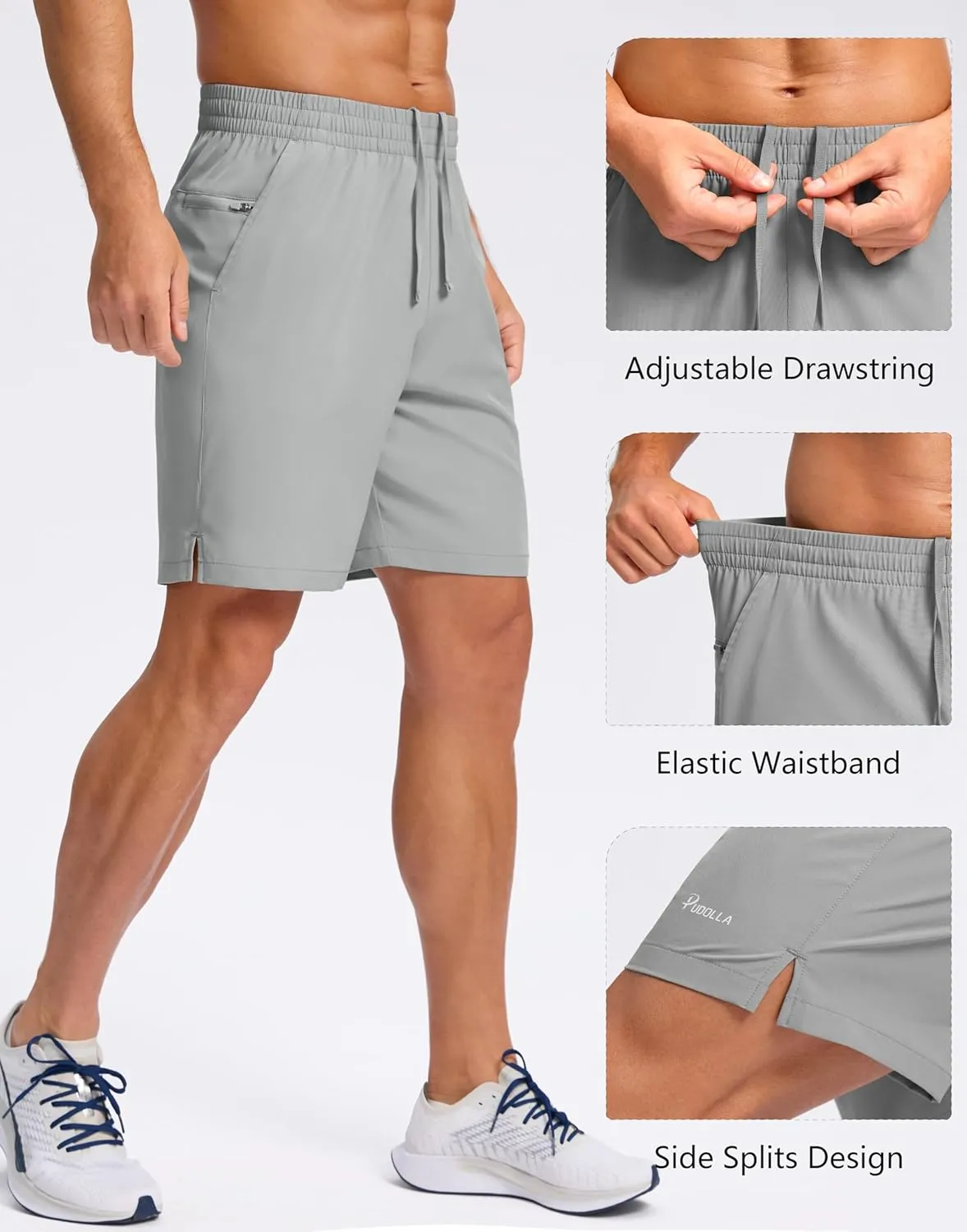 Pudolla Men's 7" Gym Workout Shorts with Zipper Pockets Lightweight Quick Dry Running Athletic Shorts for Men