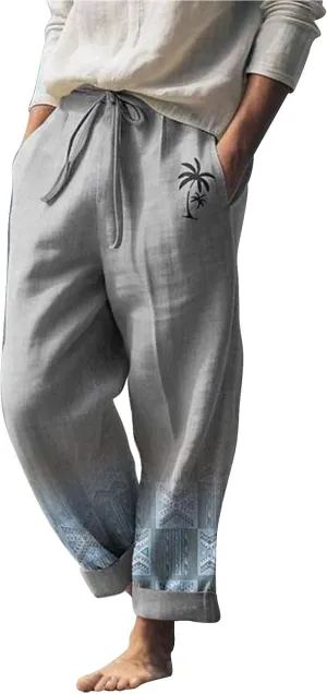 QWENTMTNTY Elastic Waist Pants Men Yoga Pants Womens White Pants Casual Linen Crop Pants Mens Cotton Pants Casual
