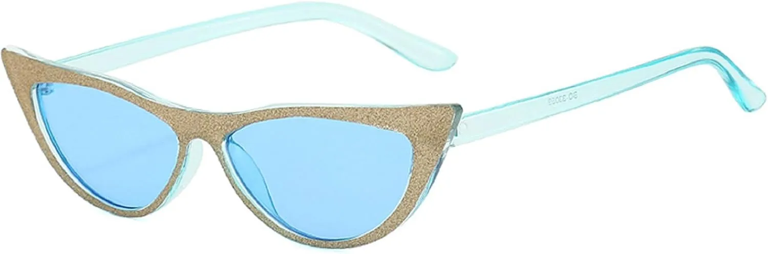 Retro Sparkling Cat Eye Sunglasses for Women Men Small 90s Style Trendy Vintage Narrow bling bling Frame
