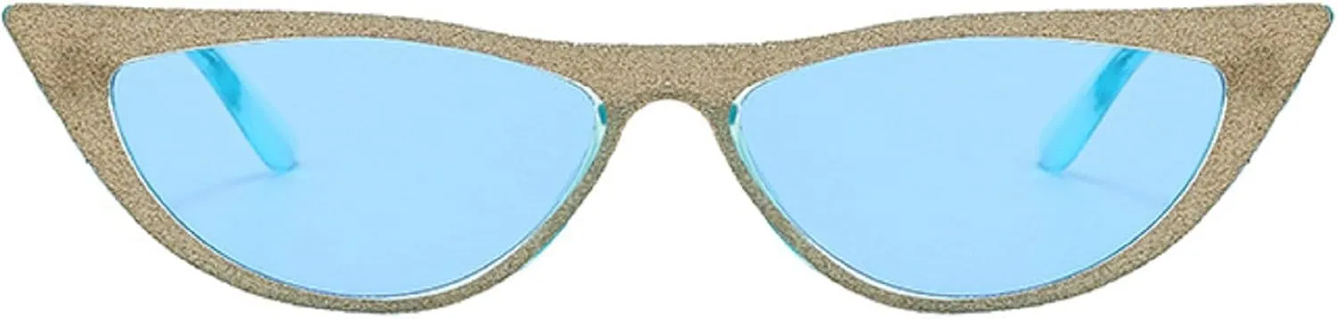 Retro Sparkling Cat Eye Sunglasses for Women Men Small 90s Style Trendy Vintage Narrow bling bling Frame