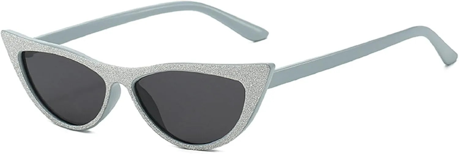 Retro Sparkling Cat Eye Sunglasses for Women Men Small 90s Style Trendy Vintage Narrow bling bling Frame