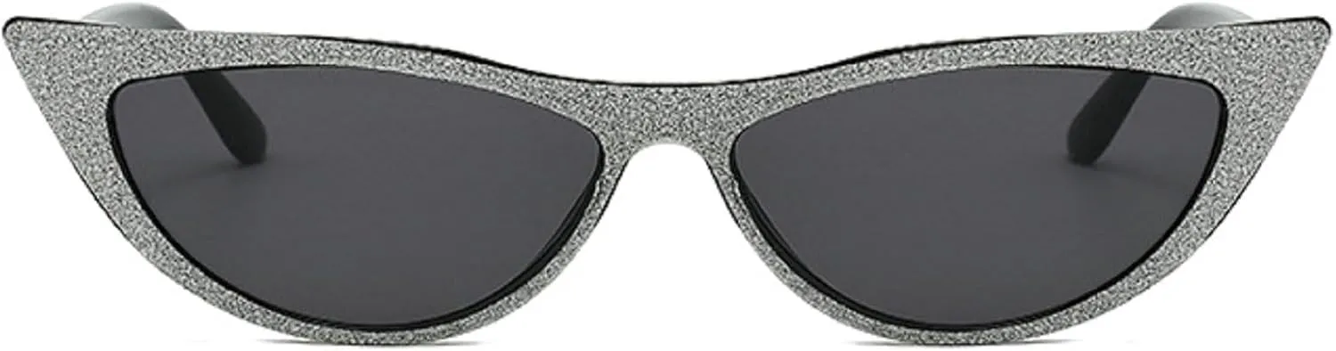 Retro Sparkling Cat Eye Sunglasses for Women Men Small 90s Style Trendy Vintage Narrow bling bling Frame