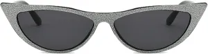 Retro Sparkling Cat Eye Sunglasses for Women Men Small 90s Style Trendy Vintage Narrow bling bling Frame