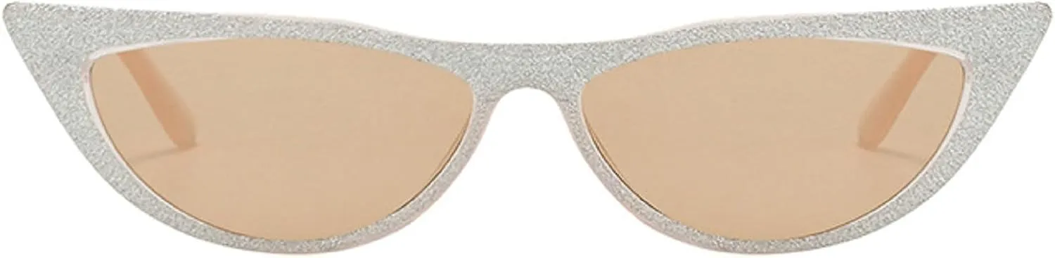 Retro Sparkling Cat Eye Sunglasses for Women Men Small 90s Style Trendy Vintage Narrow bling bling Frame