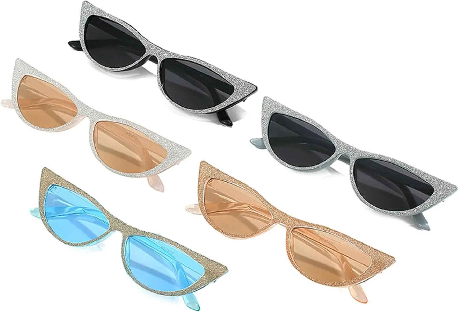Retro Sparkling Cat Eye Sunglasses for Women Men Small 90s Style Trendy Vintage Narrow bling bling Frame