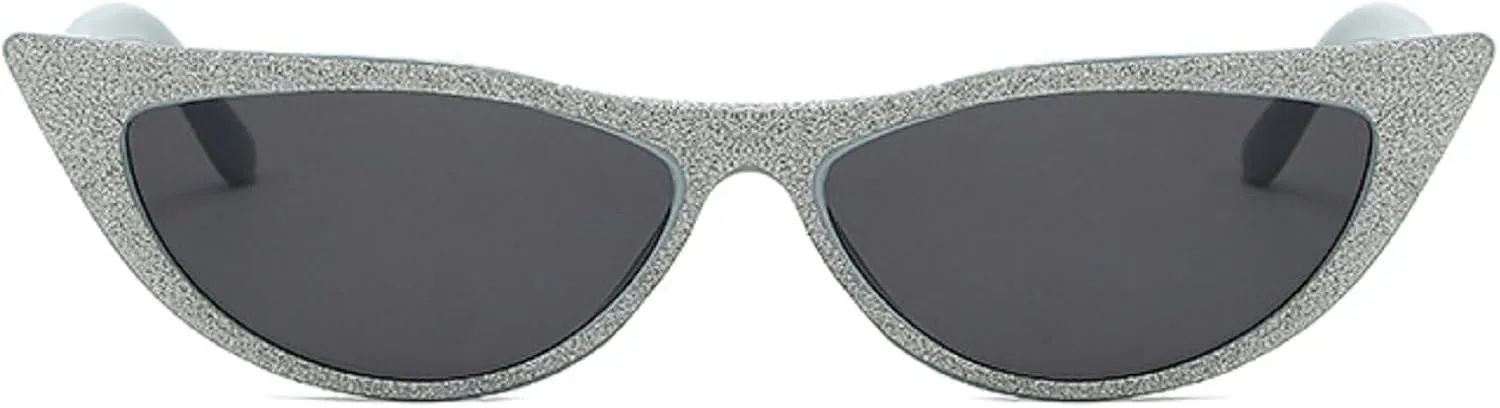 Retro Sparkling Cat Eye Sunglasses for Women Men Small 90s Style Trendy Vintage Narrow bling bling Frame