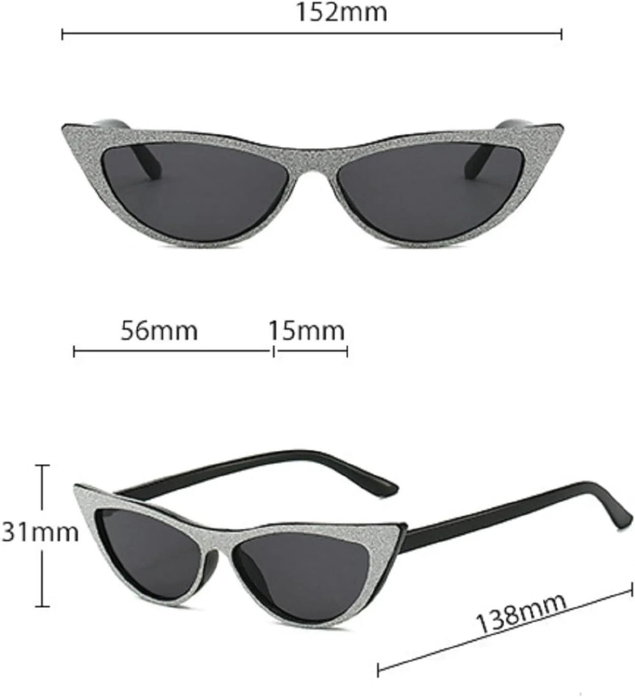 Retro Sparkling Cat Eye Sunglasses for Women Men Small 90s Style Trendy Vintage Narrow bling bling Frame