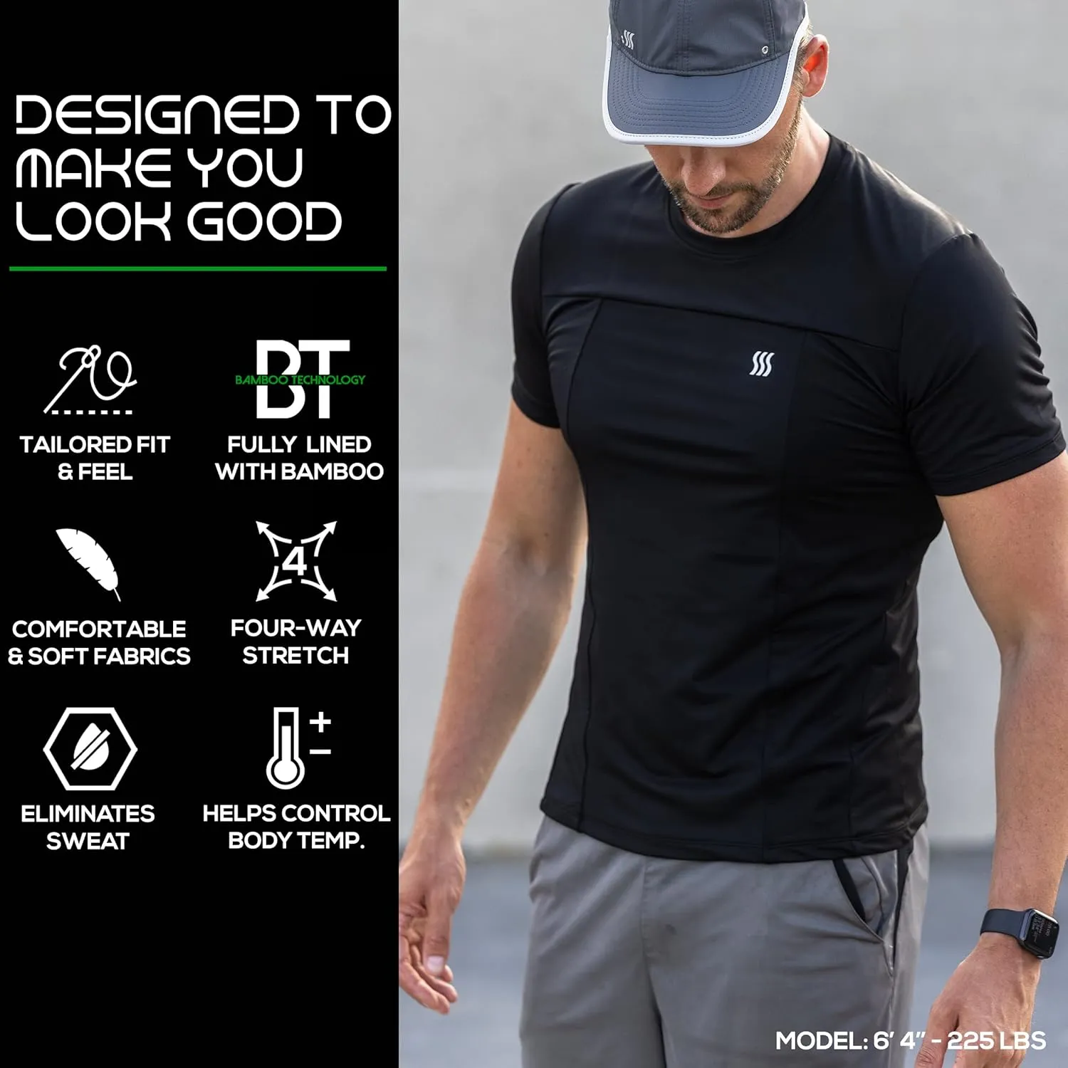 SAAKA Athletic Shirt for Men. Form Fitting. Thick Shirt for Gym, Running & Workout