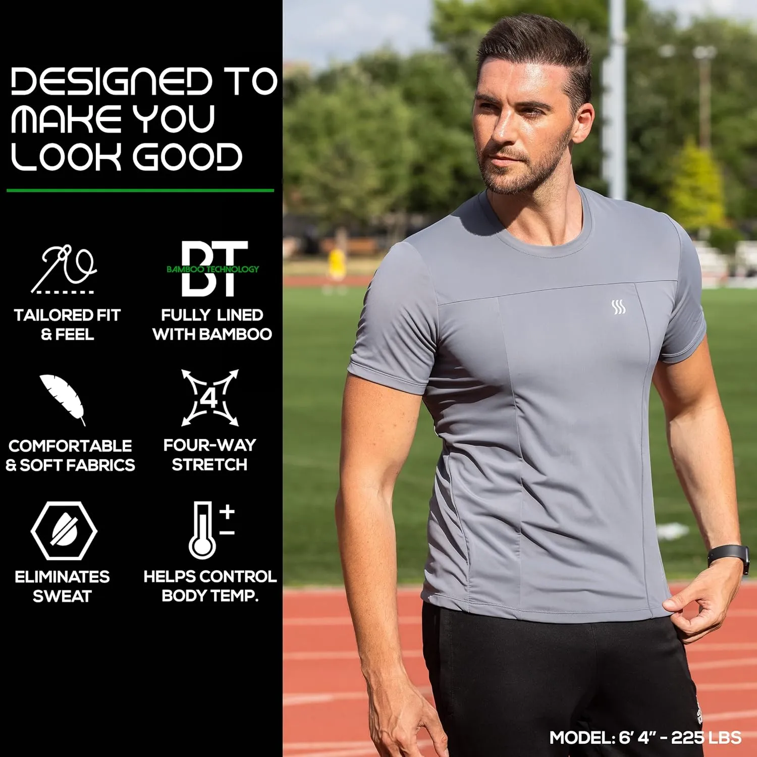 SAAKA Athletic Shirt for Men. Form Fitting. Thick Shirt for Gym, Running & Workout