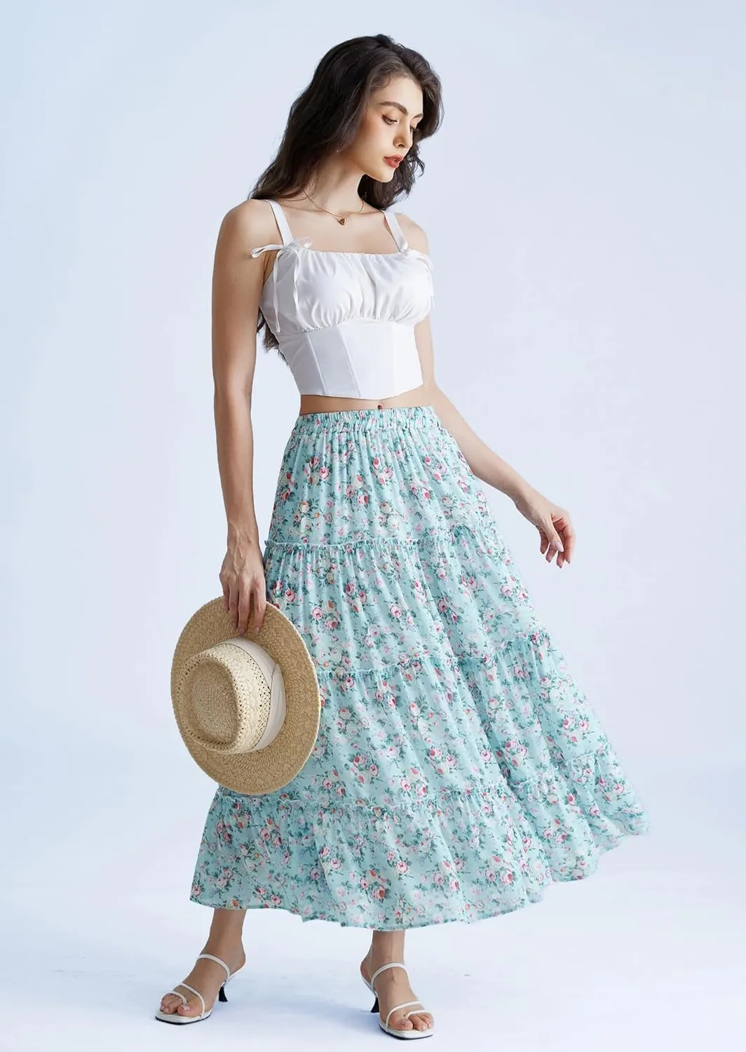 Scarlet Darkness Summer Skirts for Women Maxi Long Floral Skirt Flowy Tiered Renaissance Skirt