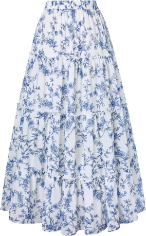 Scarlet Darkness Summer Skirts for Women Maxi Long Floral Skirt Flowy Tiered Renaissance Skirt