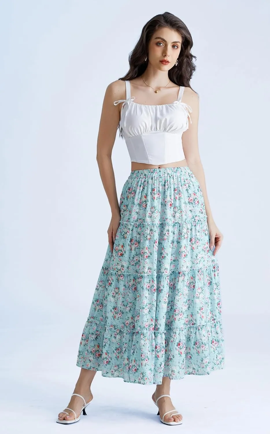 Scarlet Darkness Summer Skirts for Women Maxi Long Floral Skirt Flowy Tiered Renaissance Skirt