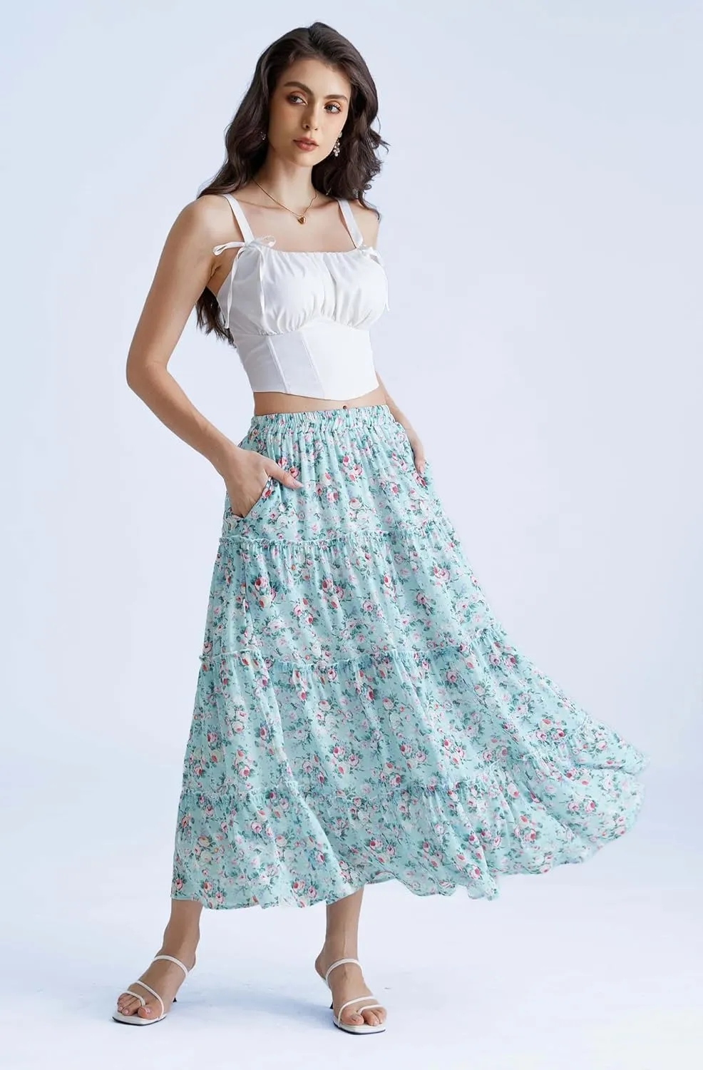Scarlet Darkness Summer Skirts for Women Maxi Long Floral Skirt Flowy Tiered Renaissance Skirt