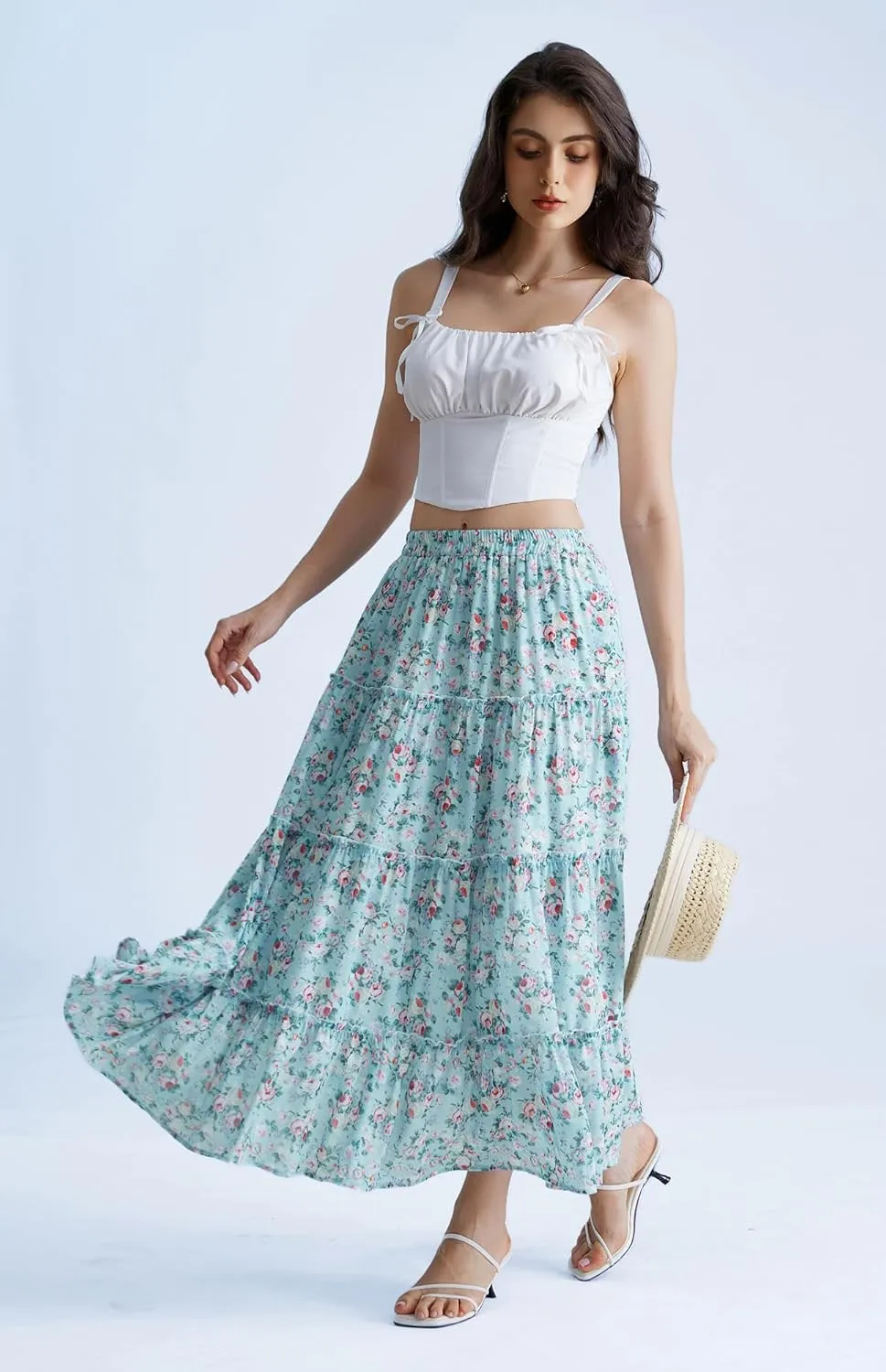 Scarlet Darkness Summer Skirts for Women Maxi Long Floral Skirt Flowy Tiered Renaissance Skirt